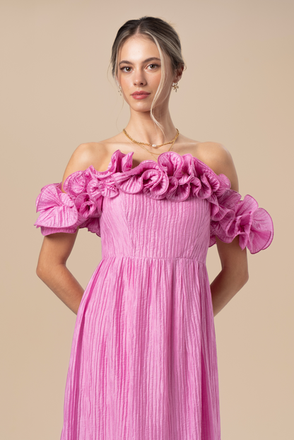 Rhea Off-Shoulder Ruffle Trim Maxi Dress