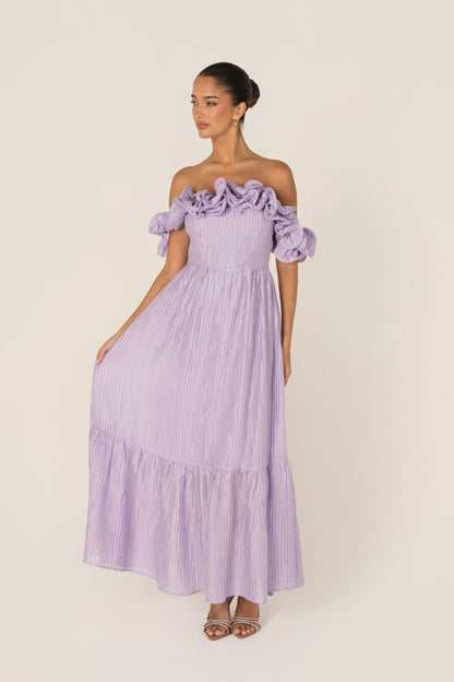 Rhea Off-Shoulder Ruffle Trim Maxi Dress