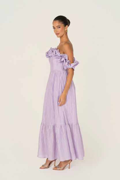 Rhea Off-Shoulder Ruffle Trim Maxi Dress