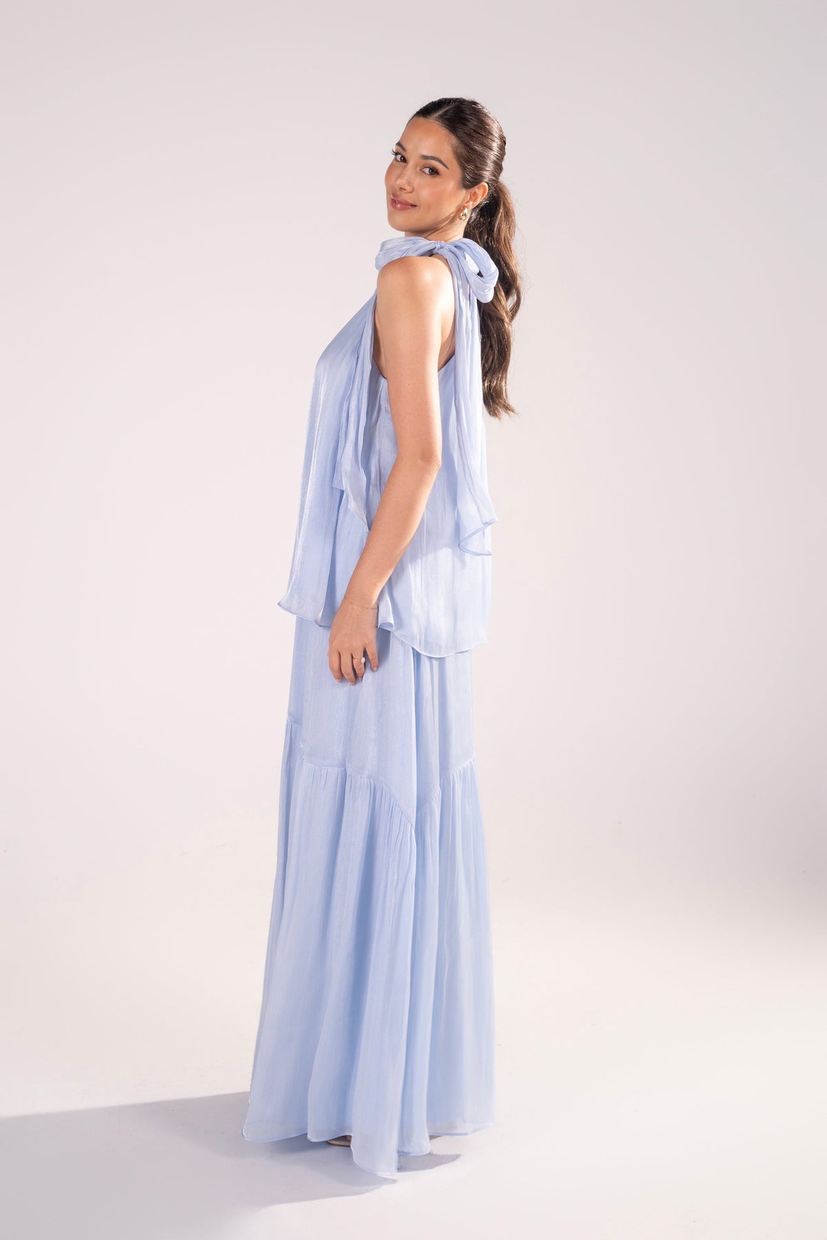 Romilly Blue Shimmer Halter Top & Maxi Skirt Set