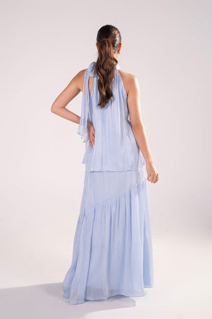Romilly Blue Shimmer Halter Top & Maxi Skirt Set