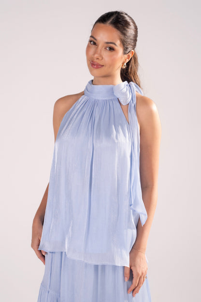Romilly Blue Shimmer Halter Top & Maxi Skirt Set