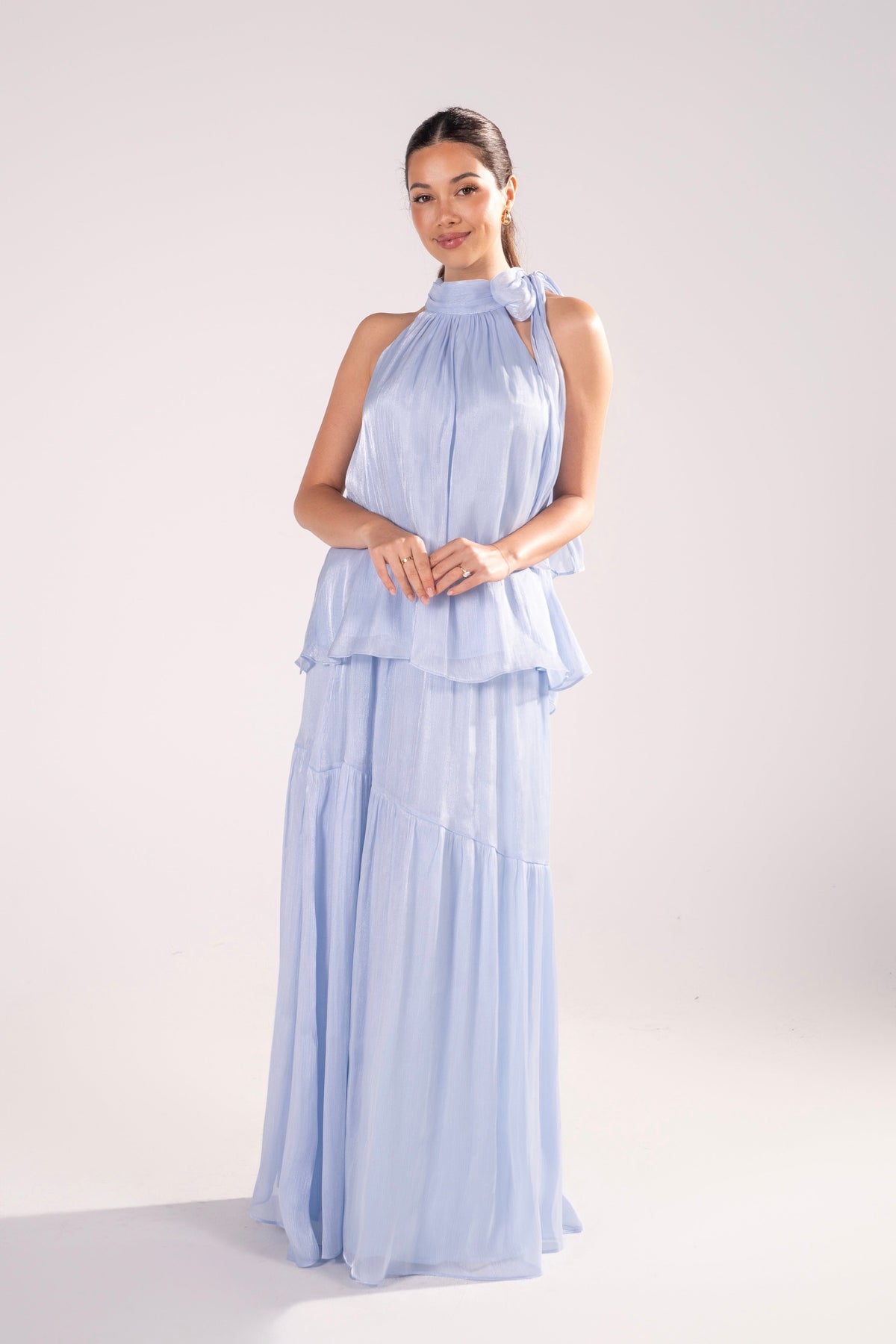 Romilly Blue Shimmer Halter Top & Maxi Skirt Set