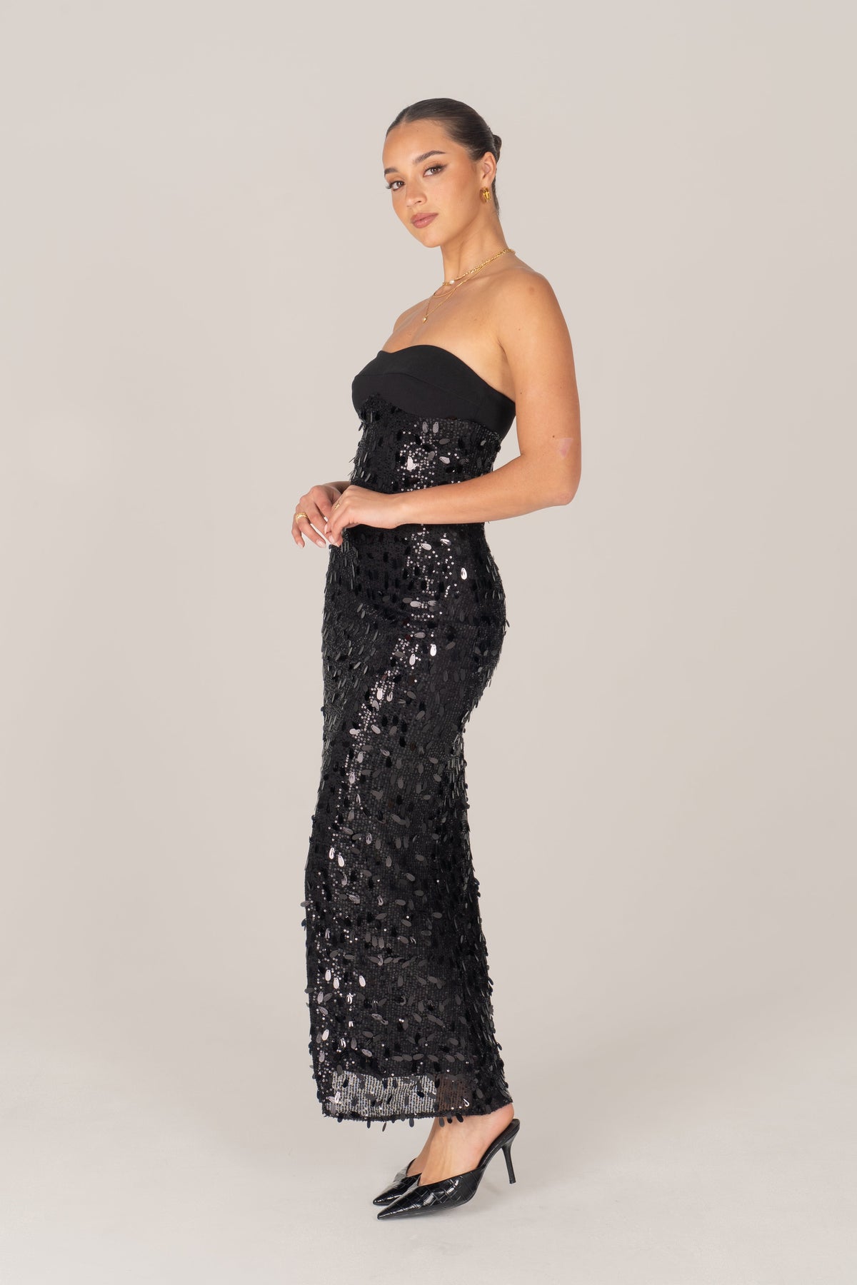 Valencia Strapless Black Shimmering Sequin Dress