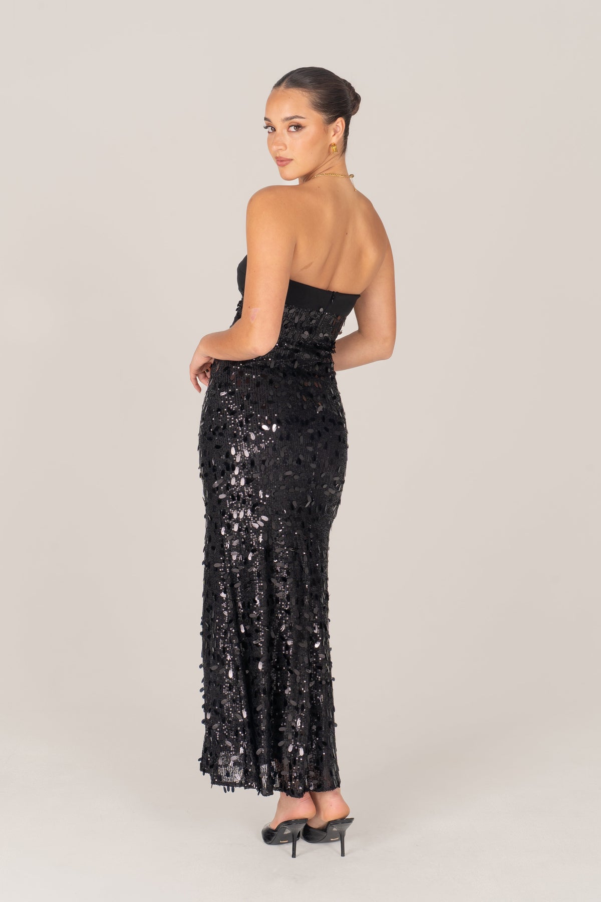 Valencia Strapless Black Shimmering Sequin Dress