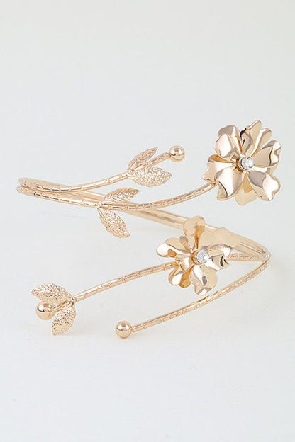 Golden Bloom Sculpted Arm Cuff- Gold Clear