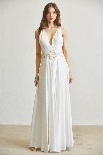 Ethereal Lace Low-Back Maxi Dress - White