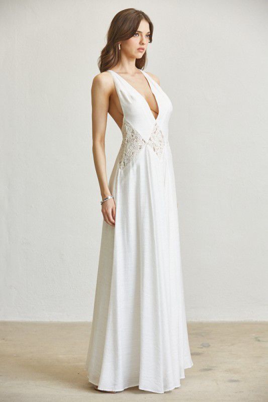 Ethereal Lace Low-Back Maxi Dress - White