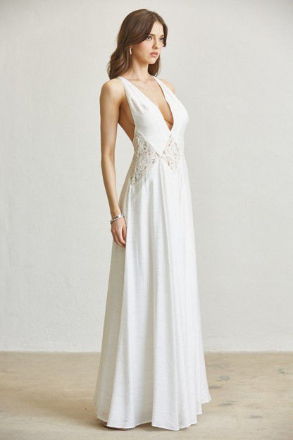 Ethereal Lace Low-Back Maxi Dress - White