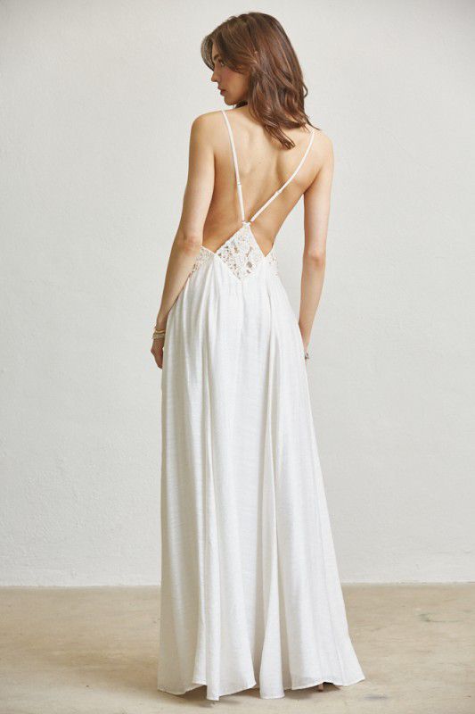Ethereal Lace Low-Back Maxi Dress - White