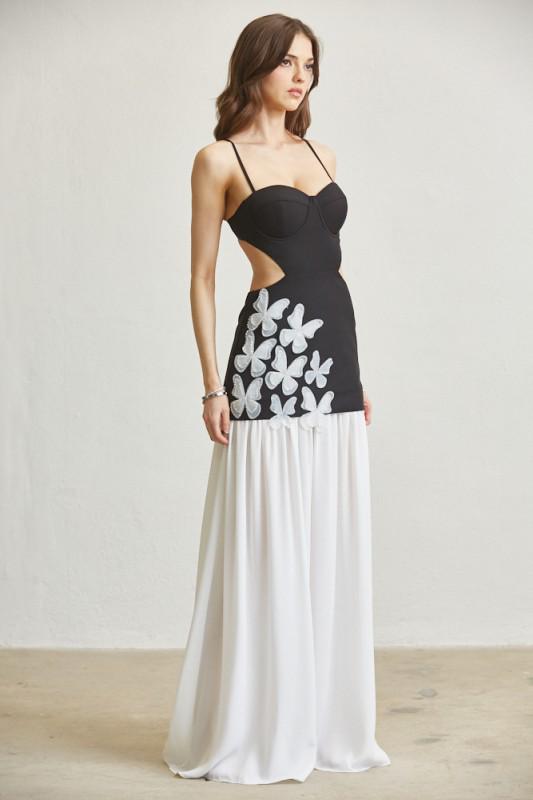 Butterfly Illusion Cutout Maxi Dress - BlackWhite