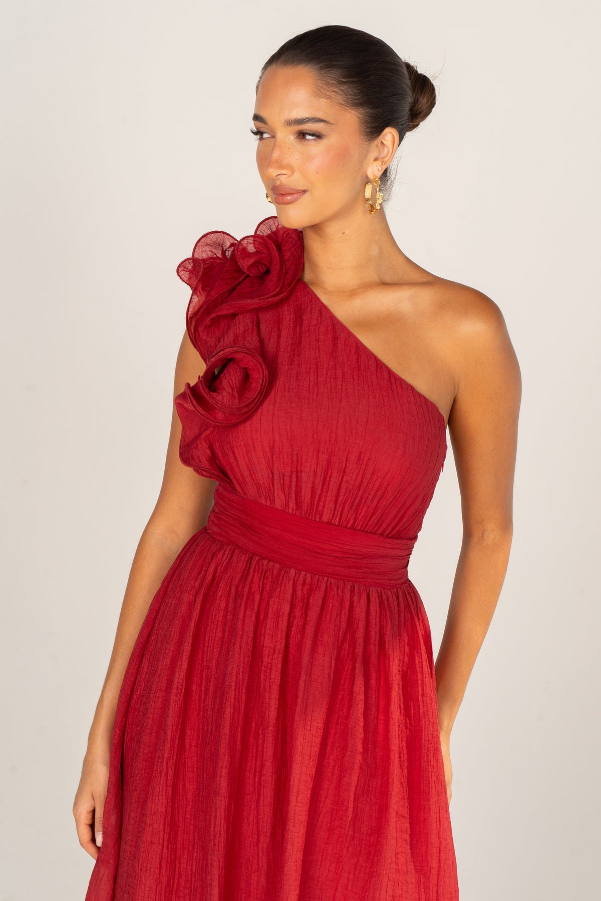 Zara One-Shoulder Ruffle Midi Dress