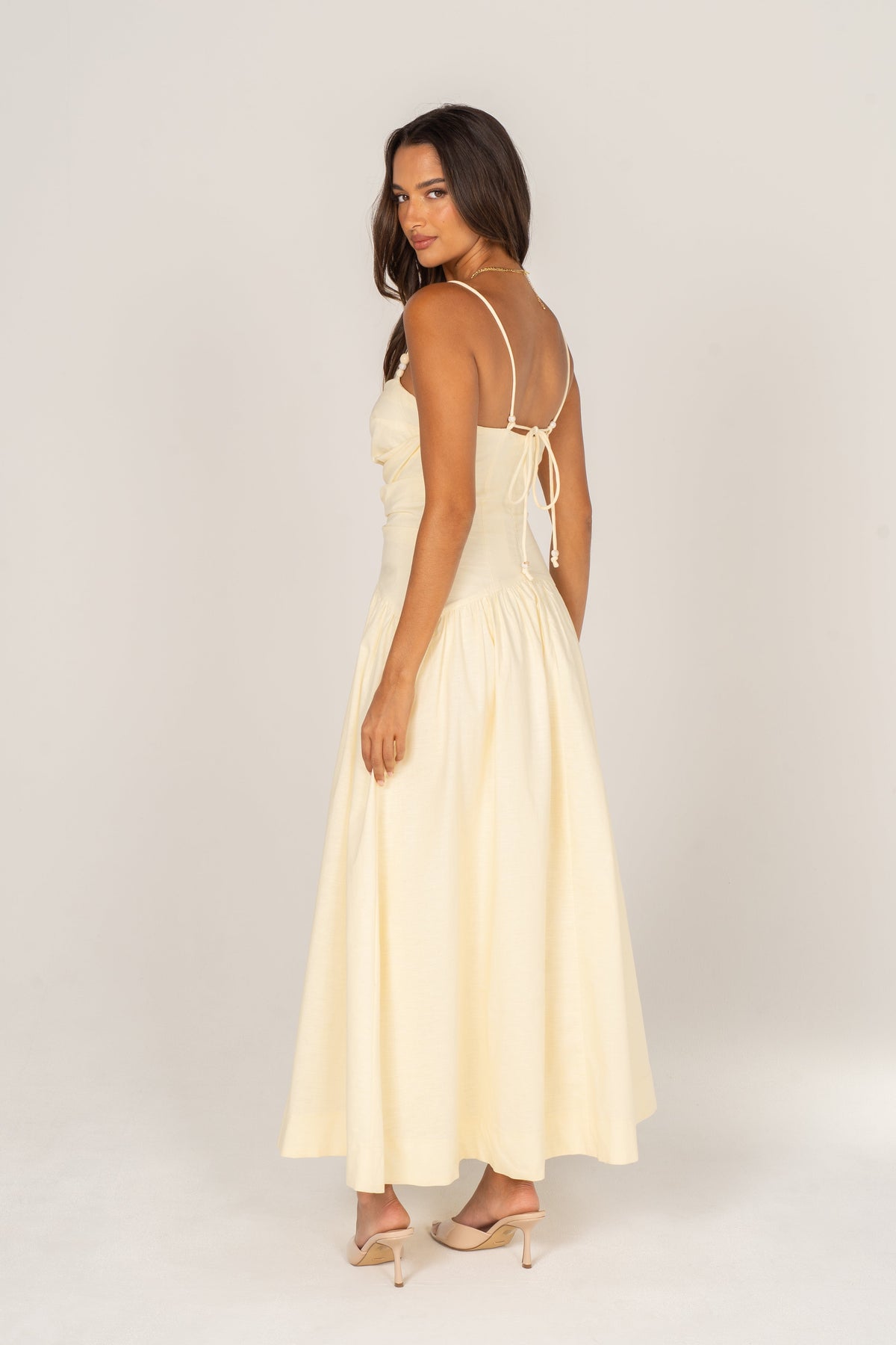 Zelia Soft Yellow Maxi Dress with Beaded Straps