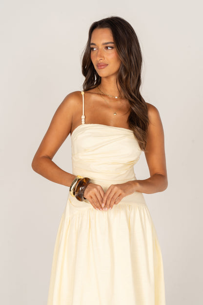 Zelia Soft Yellow Maxi Dress with Beaded Straps