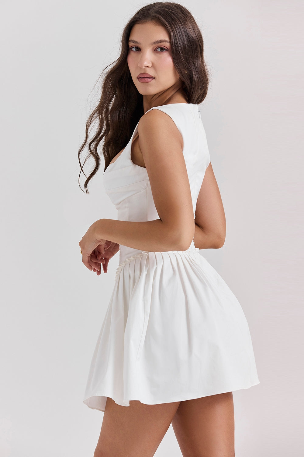 white pleated mini dress