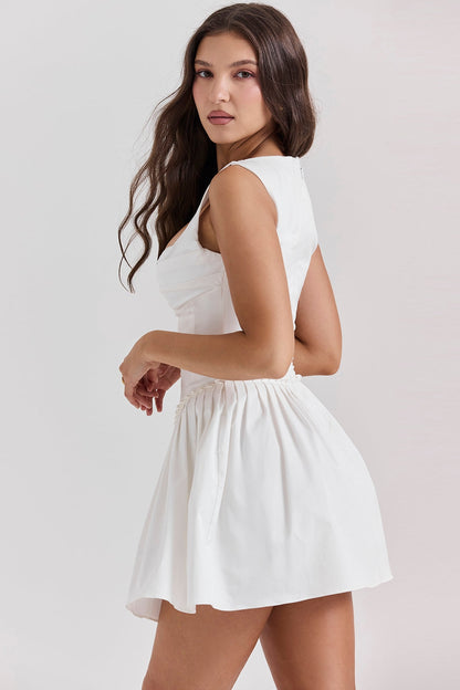 white pleated mini dress