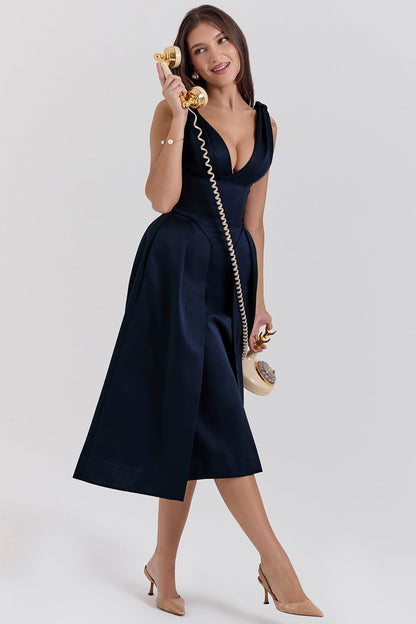 midnight twist strap satin midi dress - sale