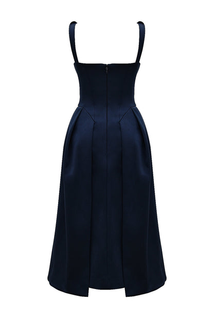 midnight twist strap satin midi dress - sale