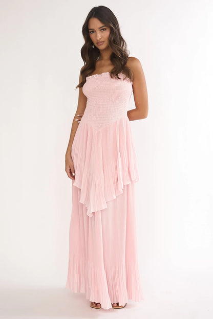 Delin Smocked Layered Maxi Dress Blush