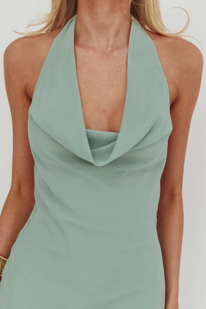 Make It Count Backless Cowl Maxi Dress Sage