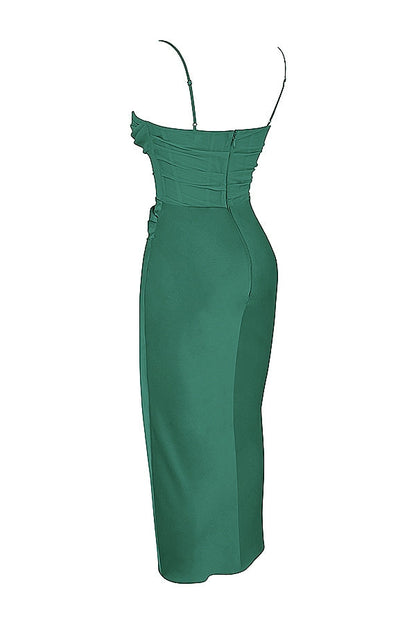 forest draped corset midi dress