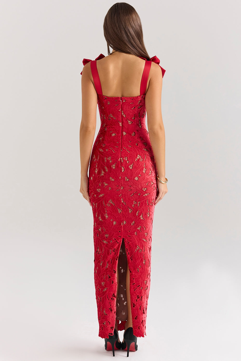holly red velvet lace maxi dress