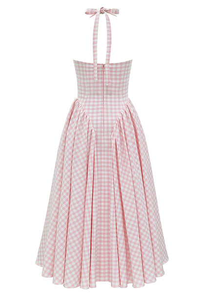 strawberry shortcake gingham halter midi sundress