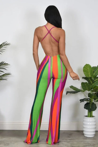 Abstract Stripe Print Jumpsuit
