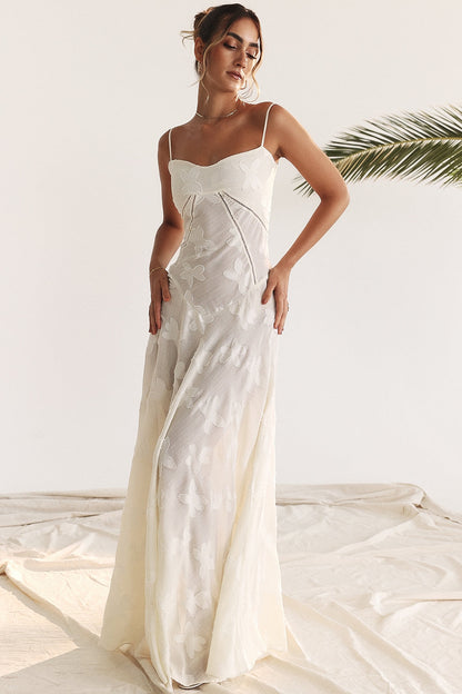 vintage cream floral lace back maxi dress