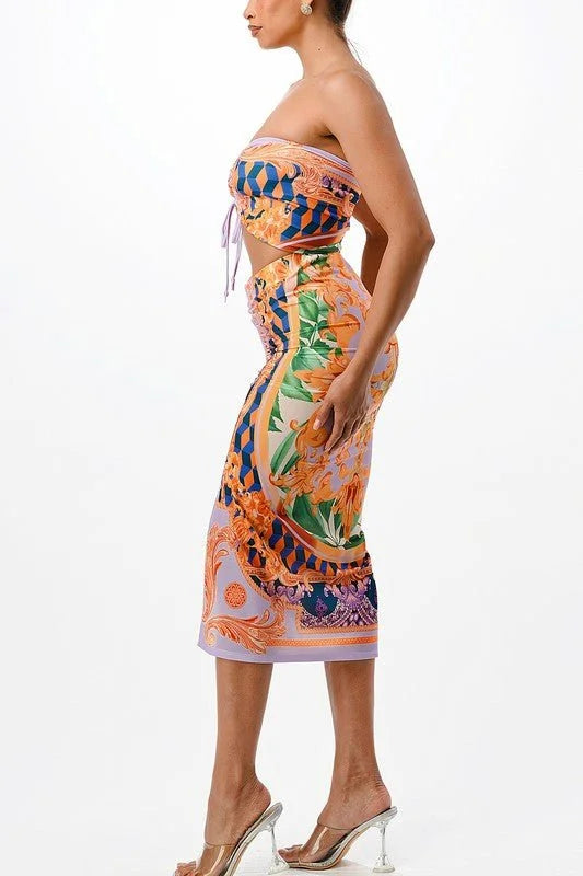 Adjustable Ruching Purple Ruched Skirt Set with Midi Length