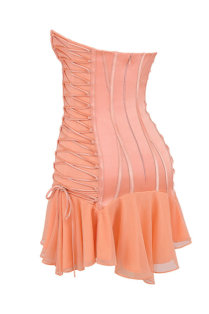 sorbet satin strapless mini dress