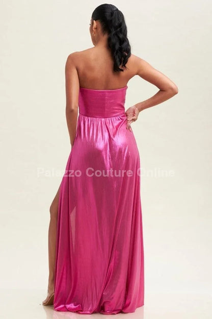 Ainsley Metallic Maxi Dress  (Magenta)