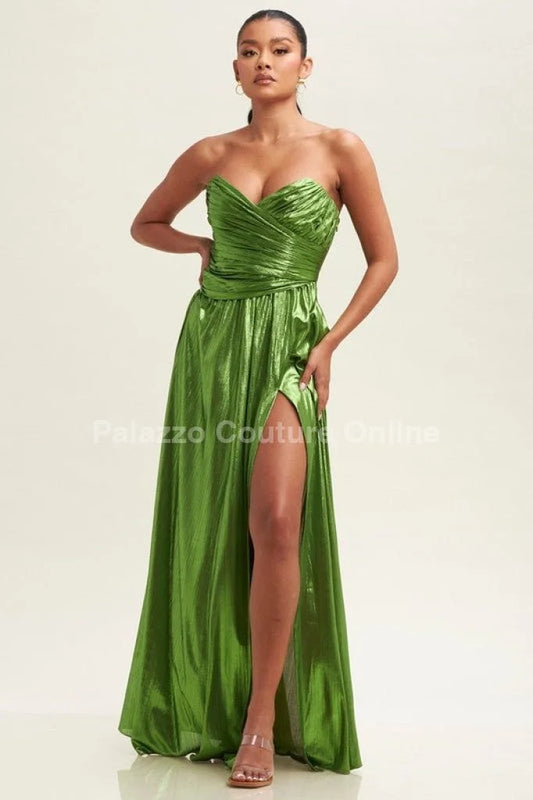 Ainsley Metallic Maxi Dress (Olive)