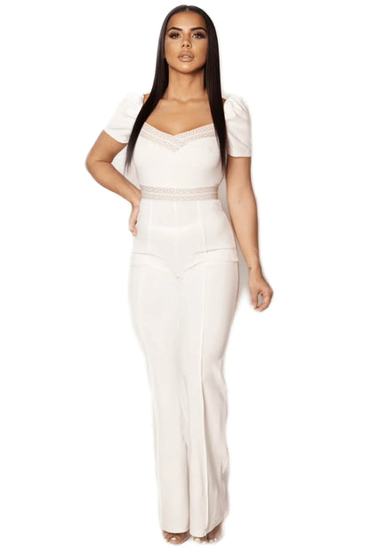 All Exclusive White Jumpsuit with Puff Sleeve Detail