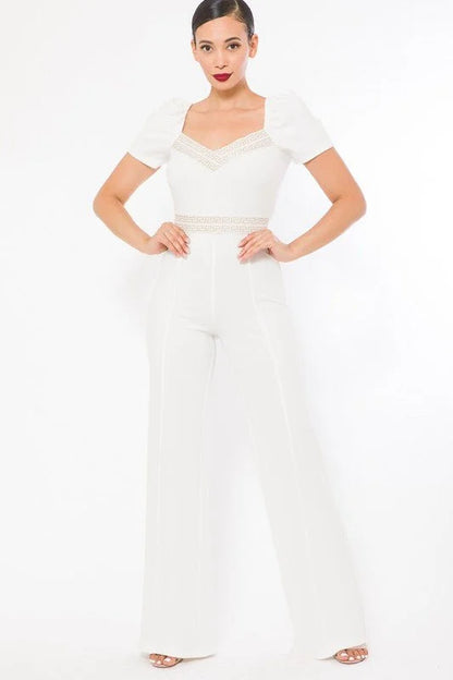 All Exclusive White Jumpsuit with Puff Sleeve Detail
