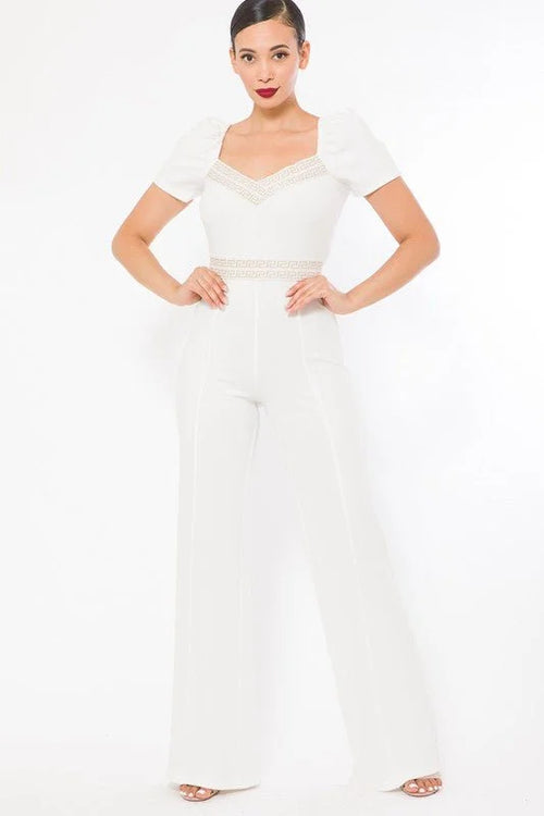 All Exclusive White Jumpsuit with Puff Sleeve Detail