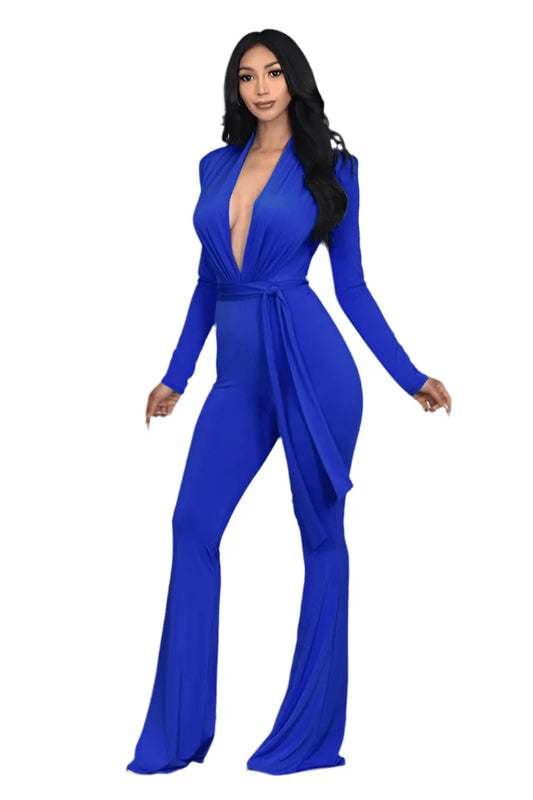 All Yours Blue Jumpsuit with Stretch & Flared Leg