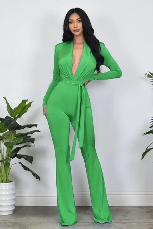 All Yours Green Jumpsuit with Stretch & Flared Leg