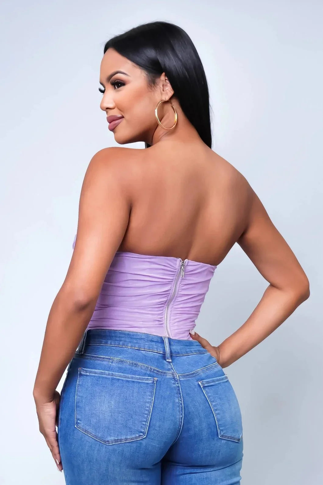 Alondra Purple Corset Top with Mesh Double Layer