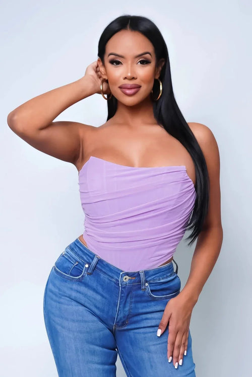 Alondra Purple Corset Top with Mesh Double Layer