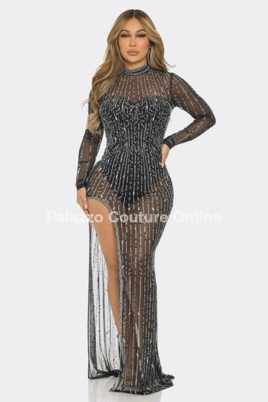 Amanda Rhinestone Maxi Dress (Black)
