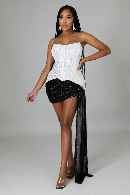 Crystal Glam Black and White Crystal Mini Dress