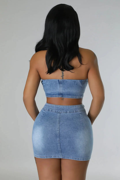 Attention Over Here Denim Skirt Set – Chic Two-Piece Outfit