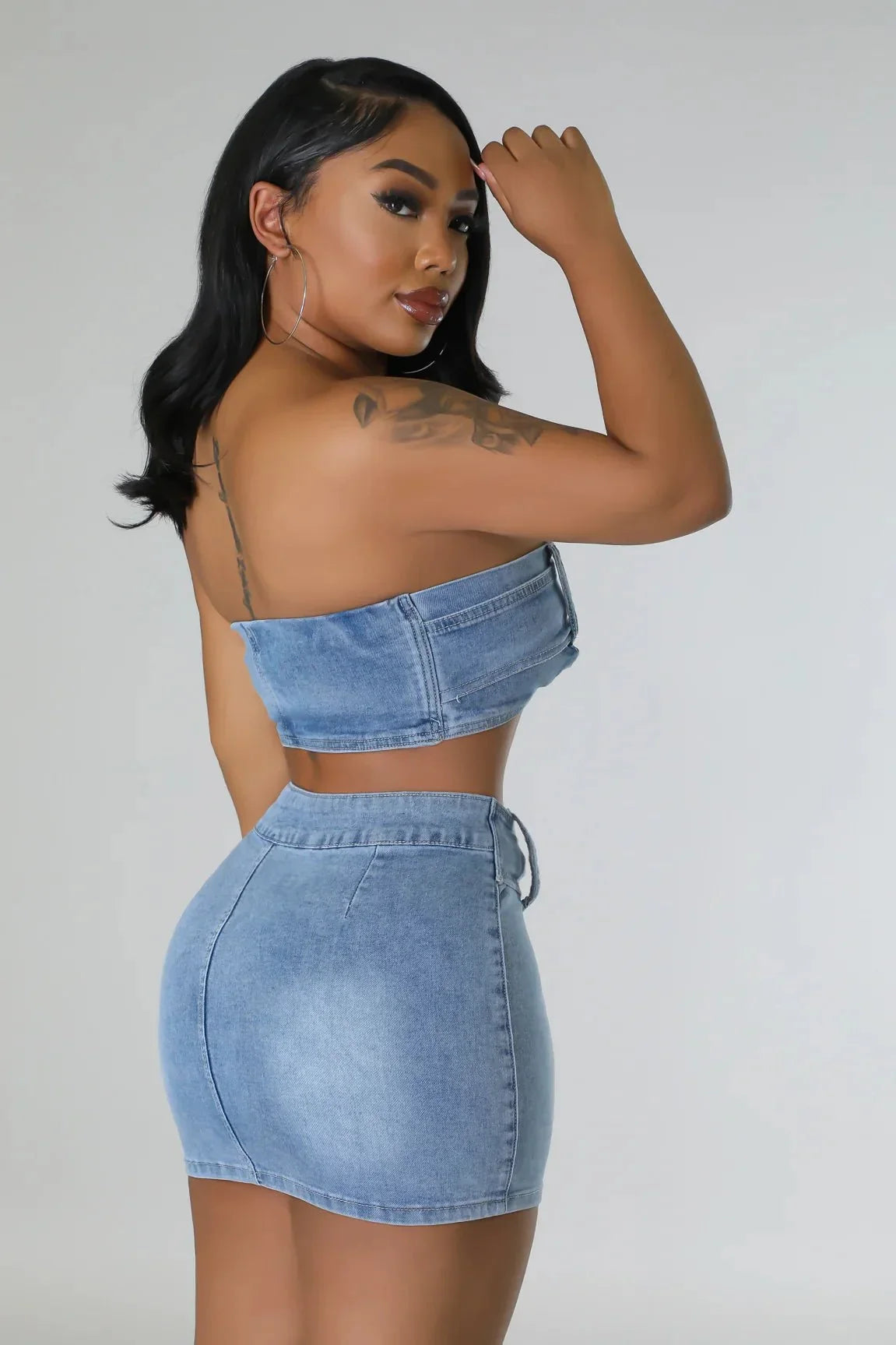Attention Over Here Denim Skirt Set – Chic Two-Piece Outfit
