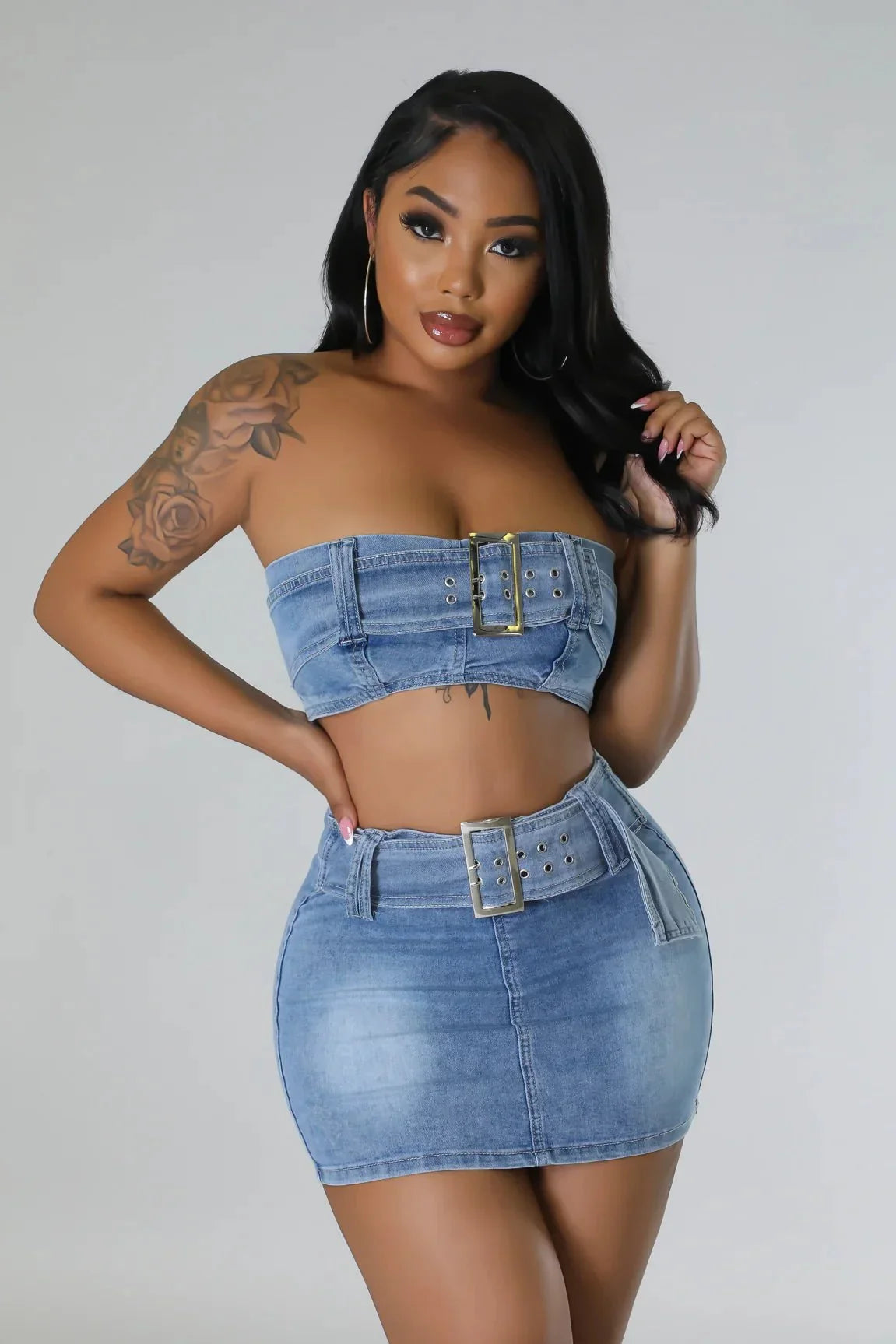 Attention Over Here Denim Skirt Set – Chic Two-Piece Outfit