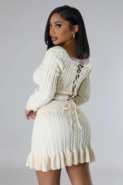 Attract Me Knitted Skirt Set with Ruched High Waist