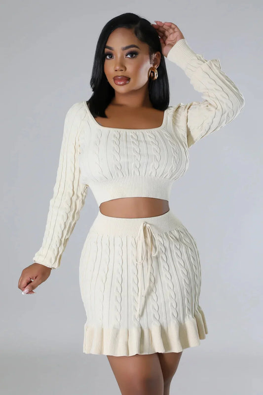 Attract Me Knitted Skirt Set with Ruched High Waist