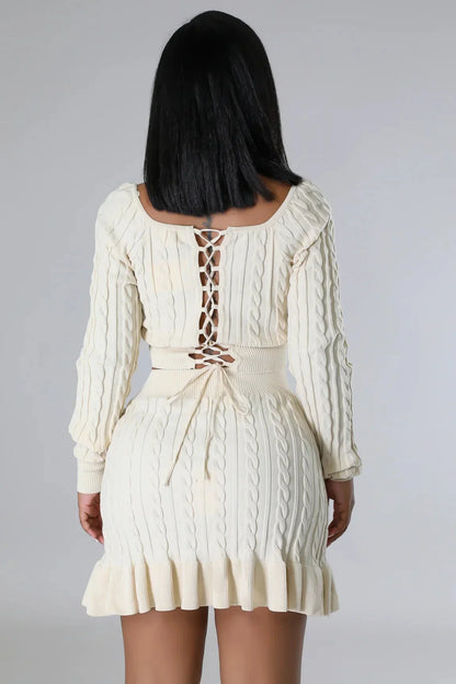 Attract Me Knitted Skirt Set with Ruched High Waist