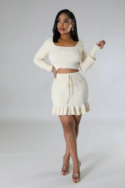 Attract Me Knitted Skirt Set with Ruched High Waist