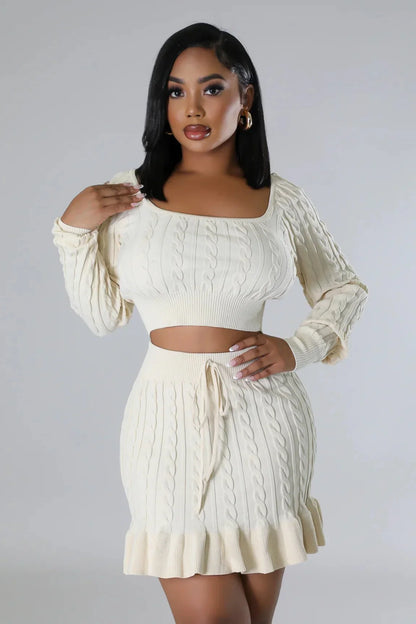 Attract Me Knitted Skirt Set with Ruched High Waist